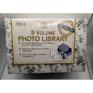 Thompson 5 Volume Photo Library Storage Box Set Ivy Floral Holds 4x6 Photos